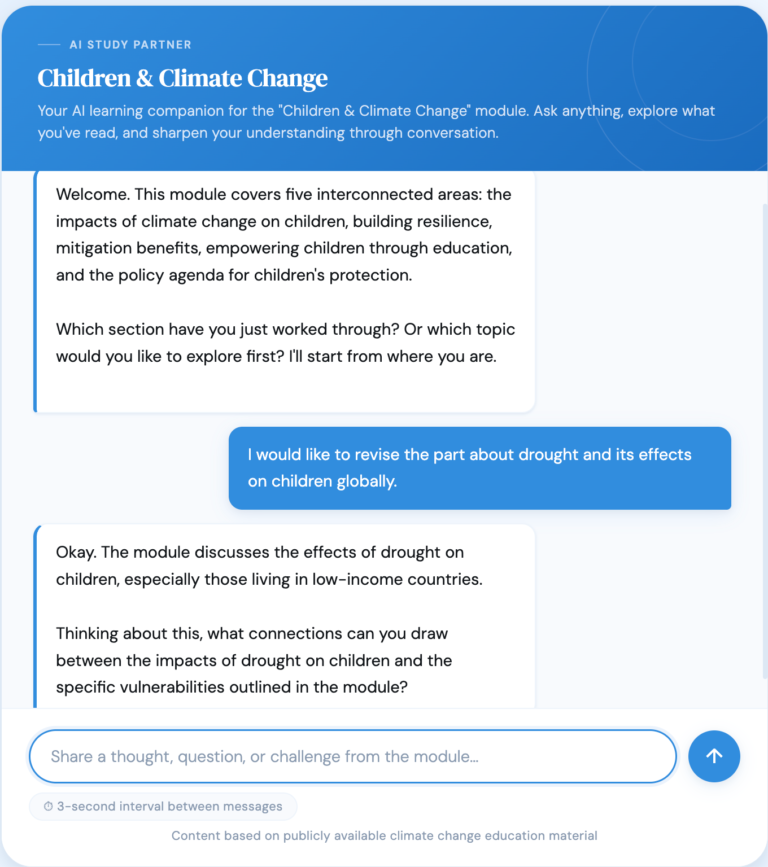 AI study partner for the learning module children and climate change